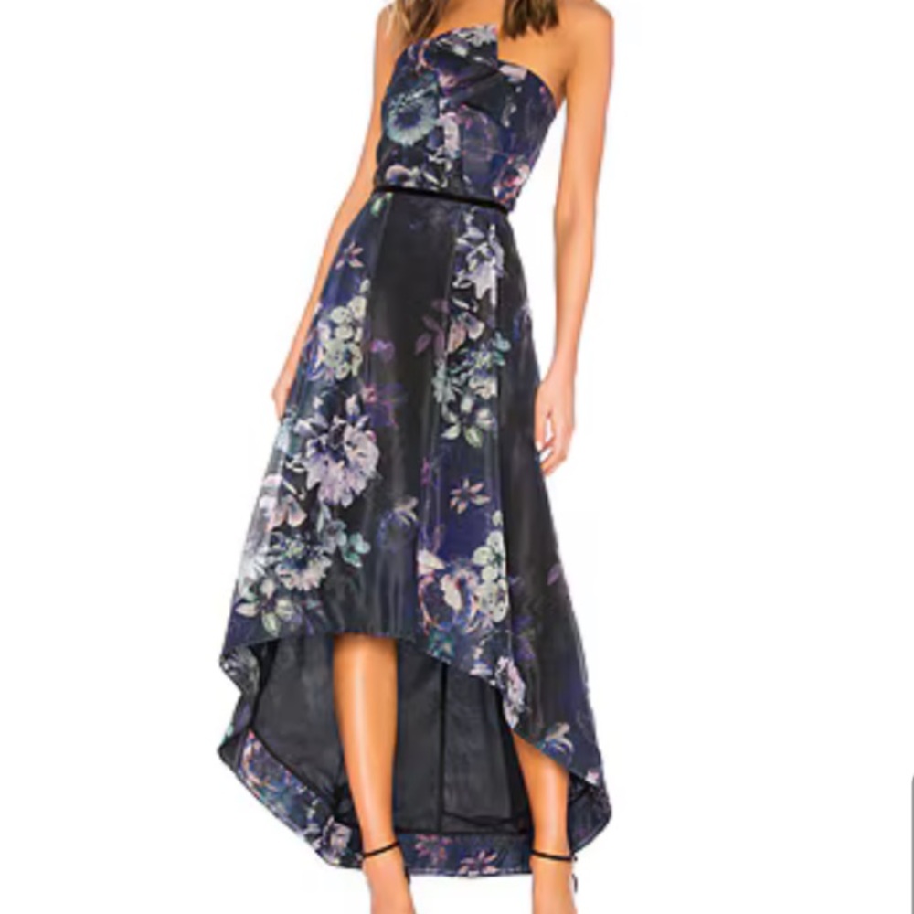 Parker Black, Estelle Strapless Floral High-Low Dress